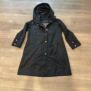 Ellen Tracy Trench Rain Coat 3/4 sleeve animal printt lining